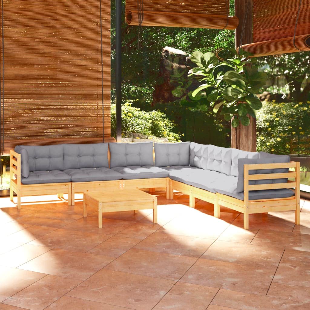 vidaXL Solid Pinewood Patio Lounge Set - Gray Cushions, Modular Design, Durable Construction, Ideal for Outdoor Relaxation and Entertainment