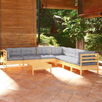 vidaXL Solid Pinewood Patio Lounge Set - Gray Cushions, Modular Design, Durable Construction, Ideal for Outdoor Relaxation and Entertainment