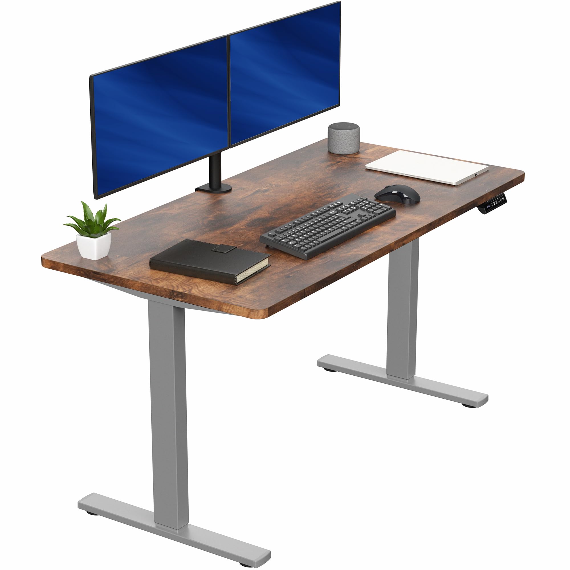 VIVO Electric 55 x 28 in Standing Desk, Memory Height Adjustment, 1B Series, Holds 220 lbs, One-Piece Rustic Vintage Brown Top, 