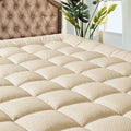 MATBEBY California King Quilted Fitted Mattress Pad - Breathable, Fluffy, Cooling, Deep Pocket, Machine Washable, Beige