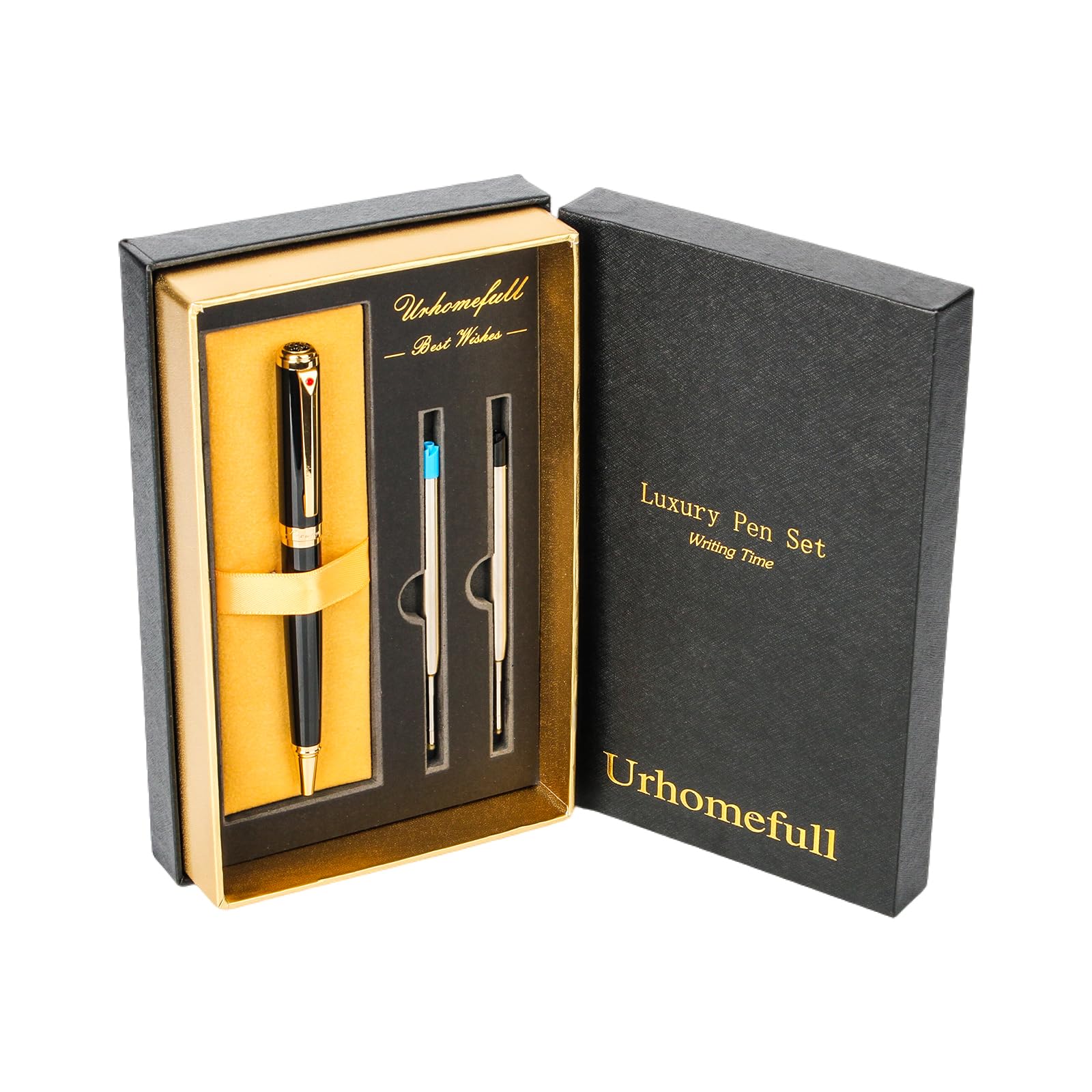 Urhomefull Stunning Ballpoint Pen With 24K Gold Trim, Switzerland Tip Point With Refills, Luxury Ball Point Pen Gift Set For Men