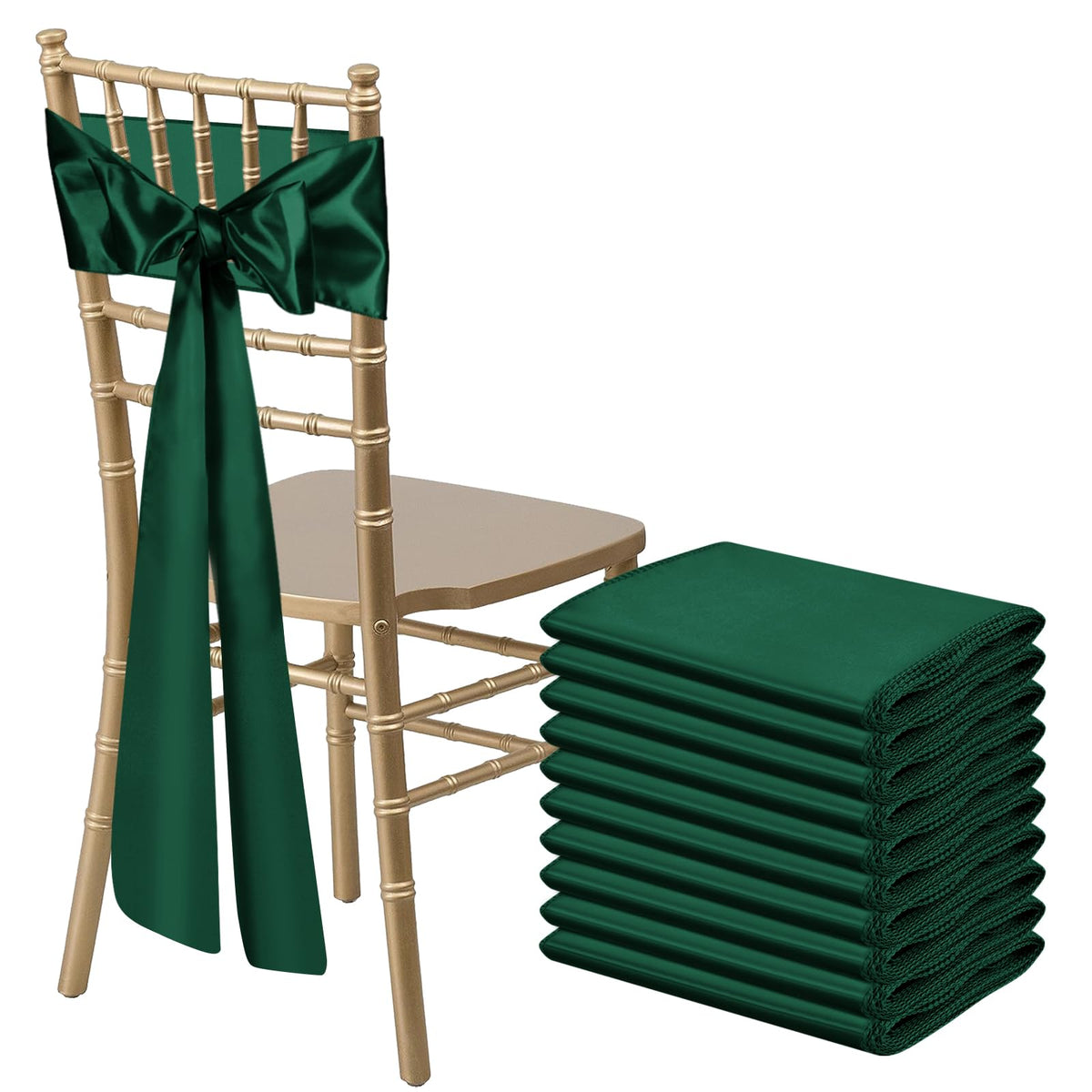 Bouiexye 10 Pcs Forest Green Satin Chair Sashes Bows Universal Chair Ribbon Ties Back Sash For Wedding Party Reception Events Ba