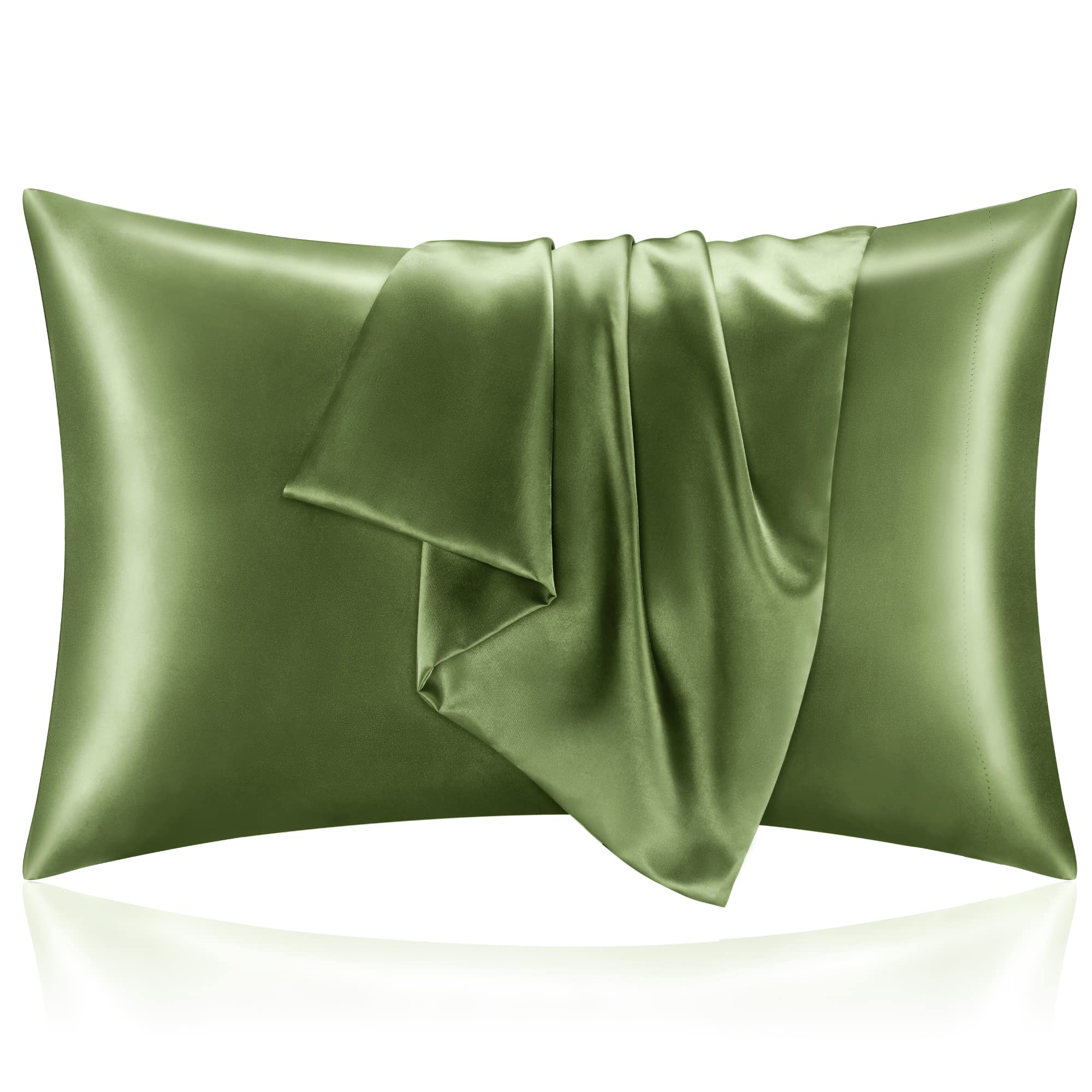 Bedelite Satin Silk Pillowcase For Hair And Skin, Cedar Green Pillow Cases Standard Size Set Of 2 Pack, Super Soft Pillow Case W