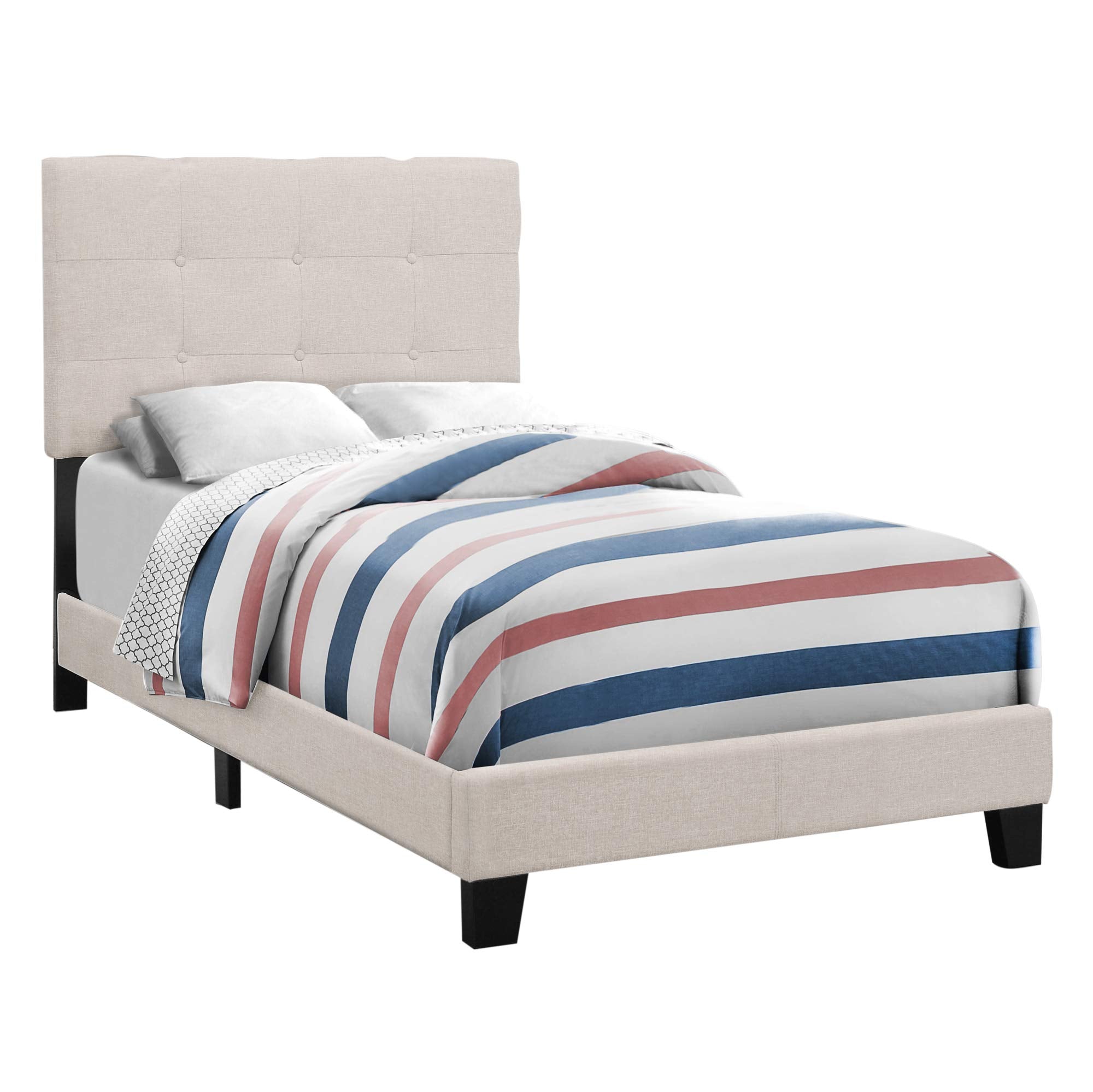 Monarch Specialties I BED - TWIN SIZE/BEIGE LINEN,