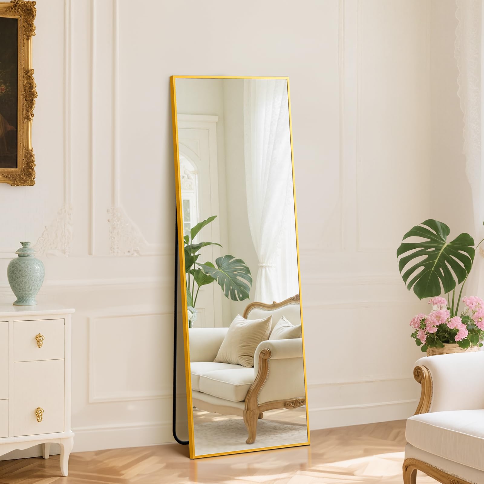 DUMOS Full Length Mirror with Stand 15x56 Floor Standing Aluminum Frame for Bedroom Body Hanging Leaning Modern Simple Home Deco