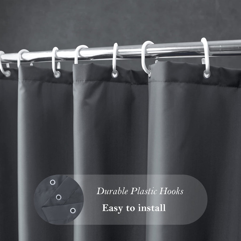 Aoohome Extra Long Shower Curtain 72 Width X 84 Height Inch, Solid Fabric Shower Curtain Liner For Hotel, Waterproof, Dark Grey