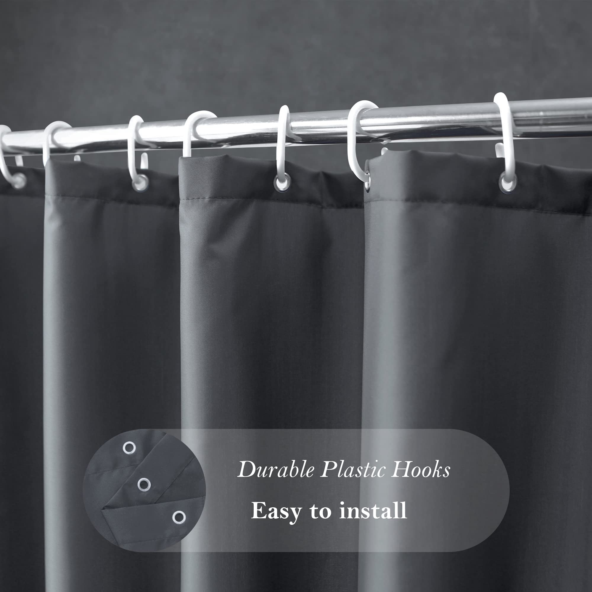 Aoohome Extra Long Shower Curtain 72 Width X 84 Height Inch, Solid Fabric Shower Curtain Liner For Hotel, Waterproof, Dark Grey