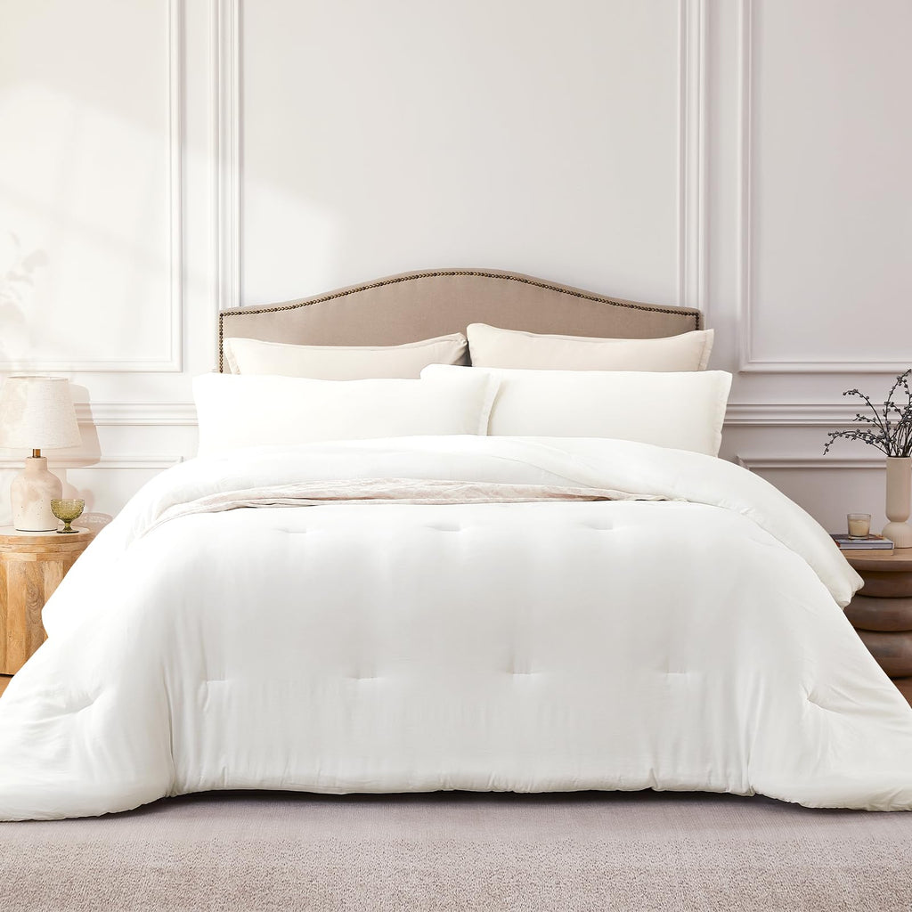 Quataly California King Comforter Set White,3Pcs Soft Lightweight Breathable Bedding Comforter Sets For All Season, Cal King(104