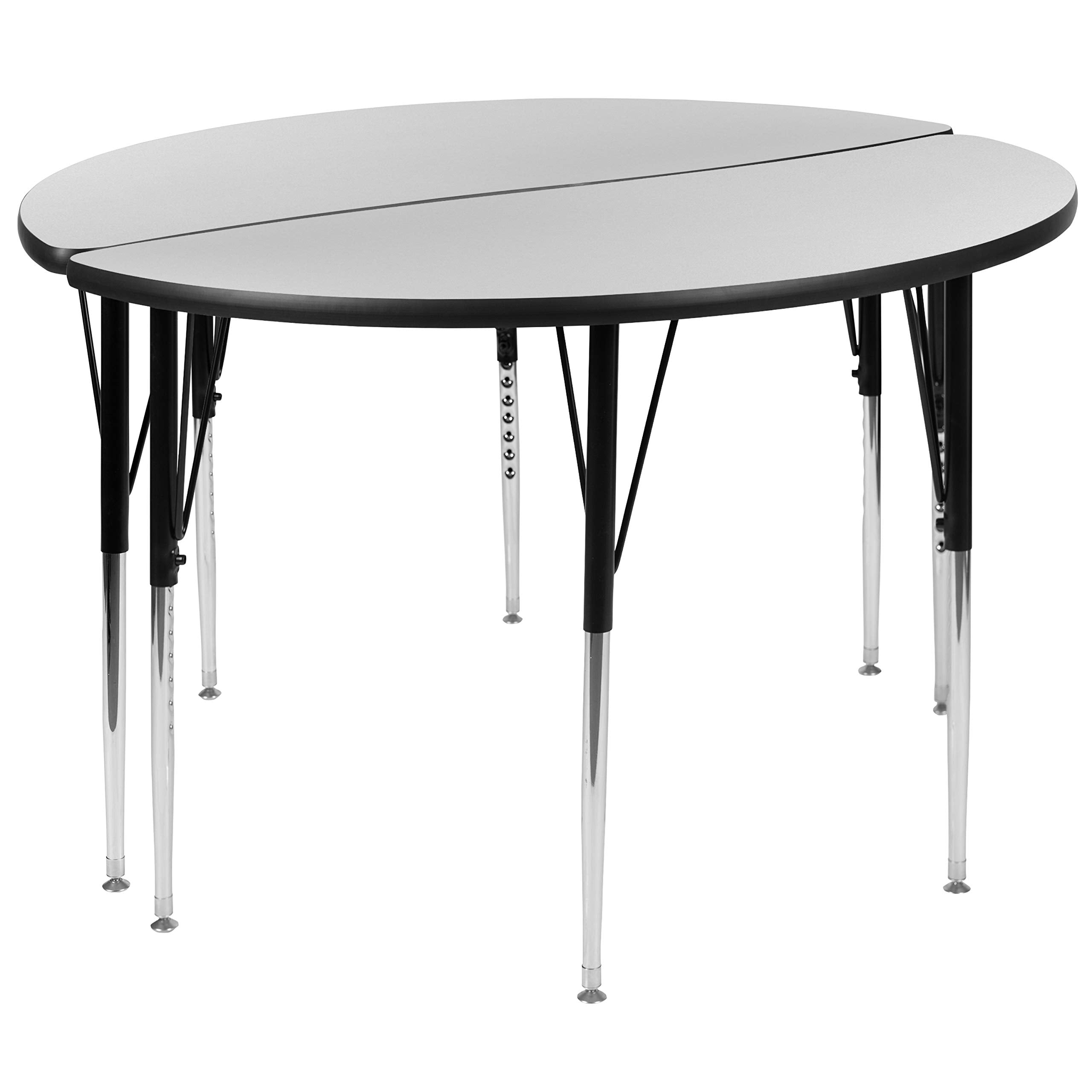 Flash Furniture 2 Piece 47.5" Circle Wave Collaborative Grey Thermal Laminate Activity Table Set - Standard Height Adjustable Legs