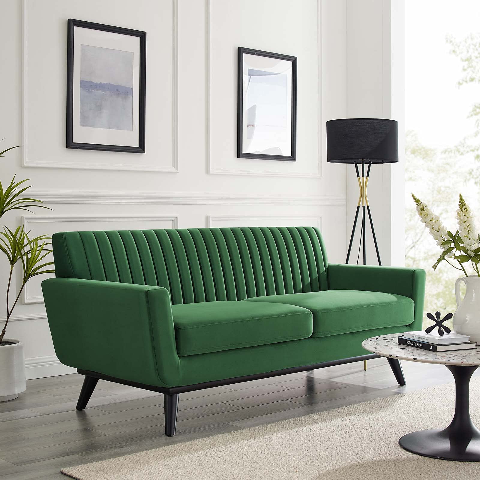 Modway Engage Channel Tufted Performance Velvet Loveseat in Emerald