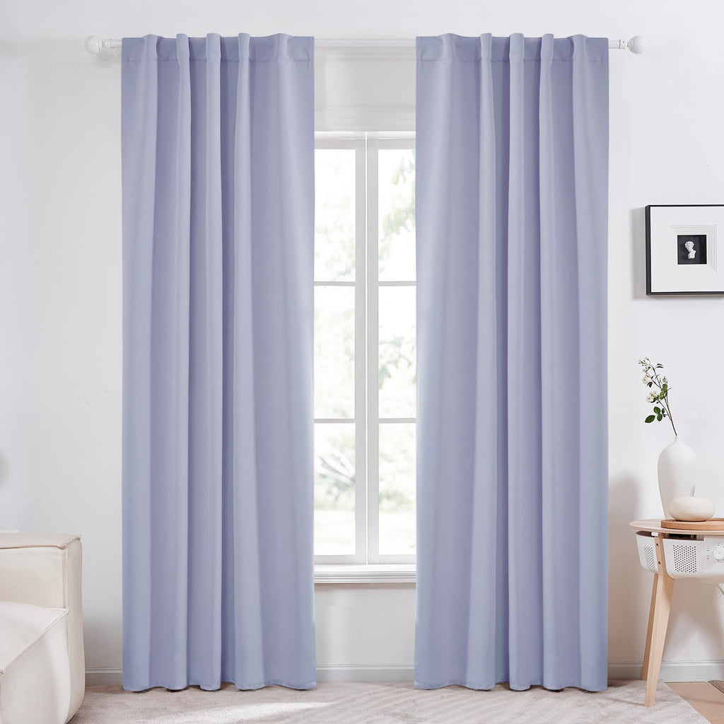 Deconovo Rod Pocket And Back Tab Blackout Curtains For Living Room Thermal Insulated Room Darkening Curtains 42Wx95L Inch Light Purple 2 Panels