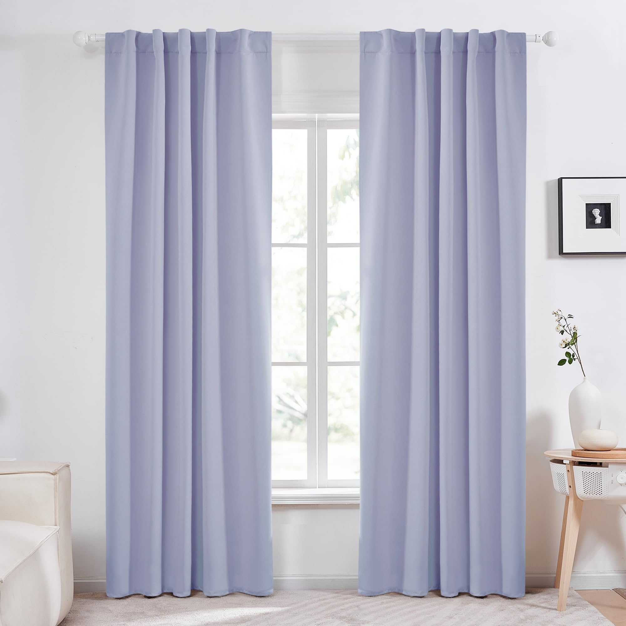 Deconovo Rod Pocket And Back Tab Blackout Curtains For Living Room Thermal Insulated Room Darkening Curtains 42Wx95L Inch Light Purple 2 Panels