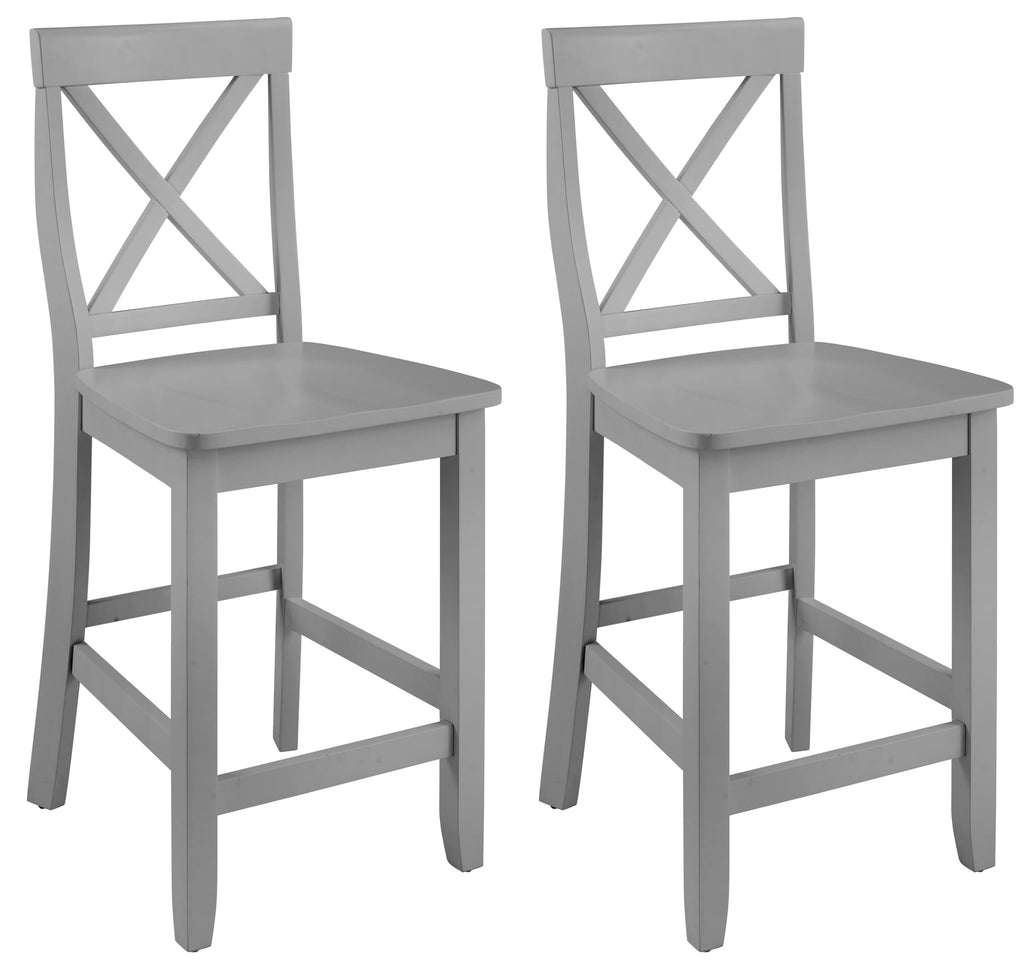 Crosley Furniture X-Back Wood Counter Height Bar Stools Set of 2, Gray, 24-inch