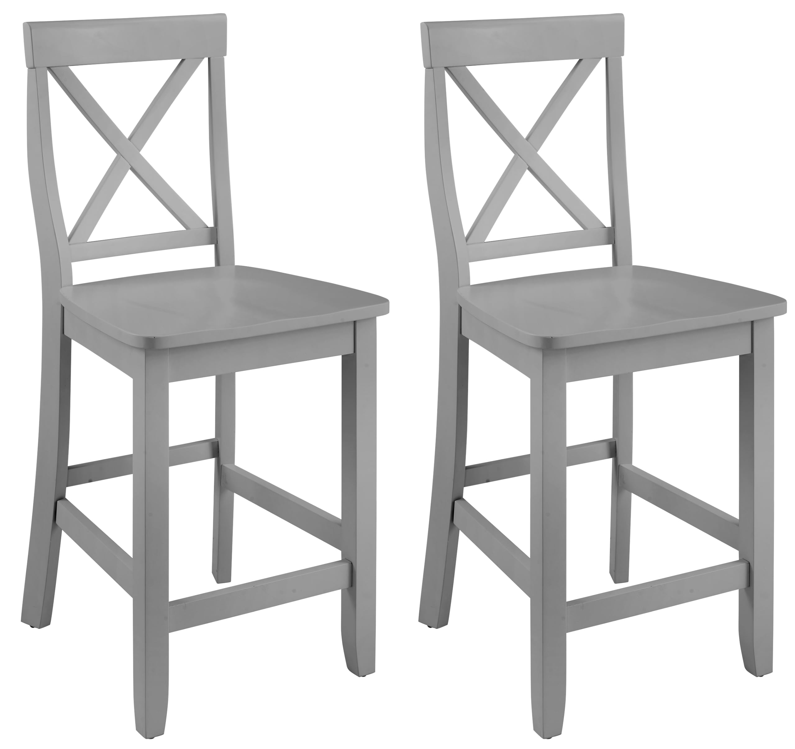 Crosley Furniture X-Back Wood Counter Height Bar Stools Set of 2, Gray, 24-inch