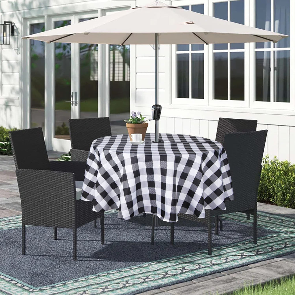 Ehousehome Outdoor And Indoor 60Inch Round Tablecloth With Umbrella Hole And Zipper, Waterproof Zippered Patio Table Cloths, Spring/Summer Table Covers For Backyard Circular Table/Bbqs/Picnic