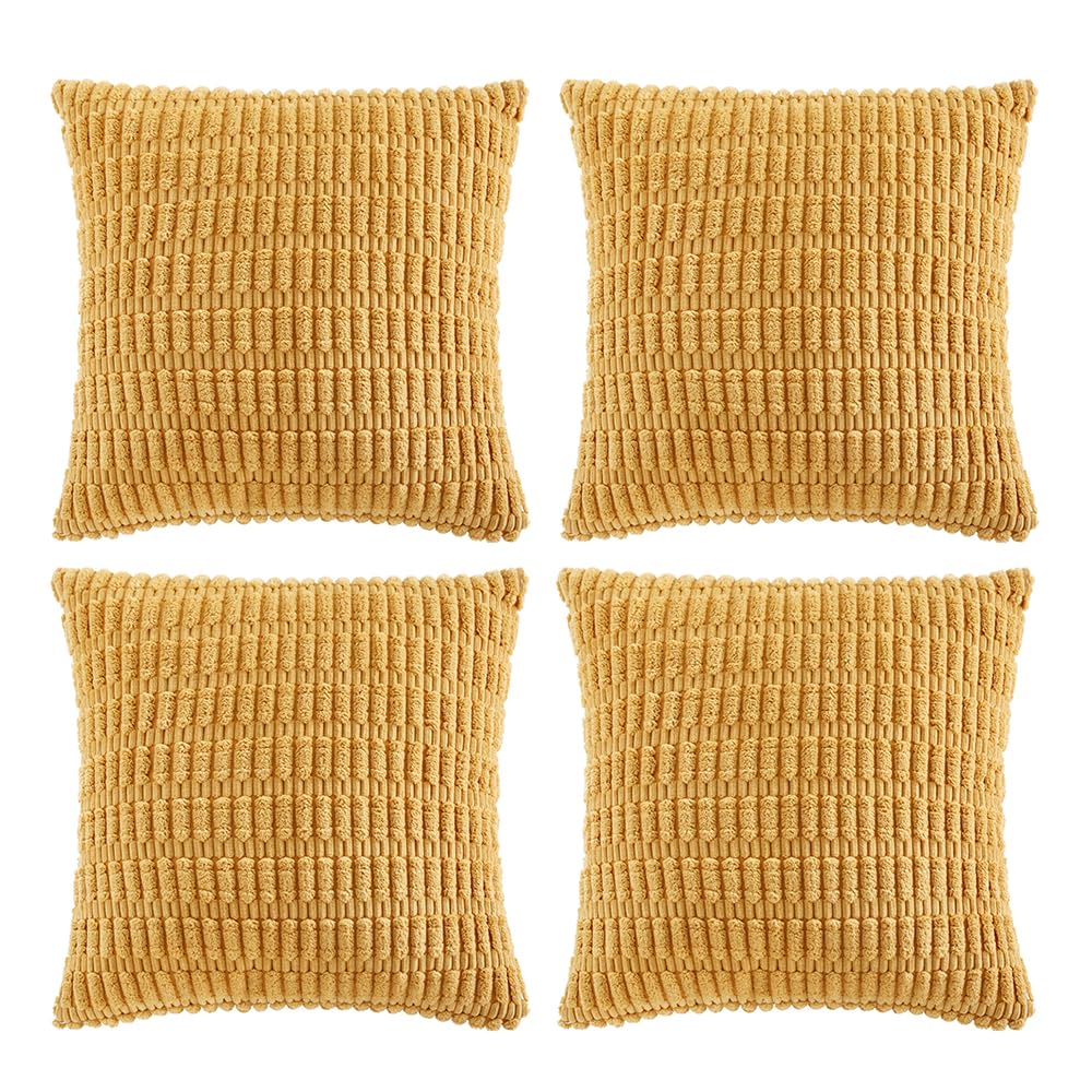 Fancy Homi 4 Packs Mustard Yellow Decorative Throw Pillow Covers 22X22 Inch For Living Room Couch Bed Sofa, Rustic Farmhouse Boh