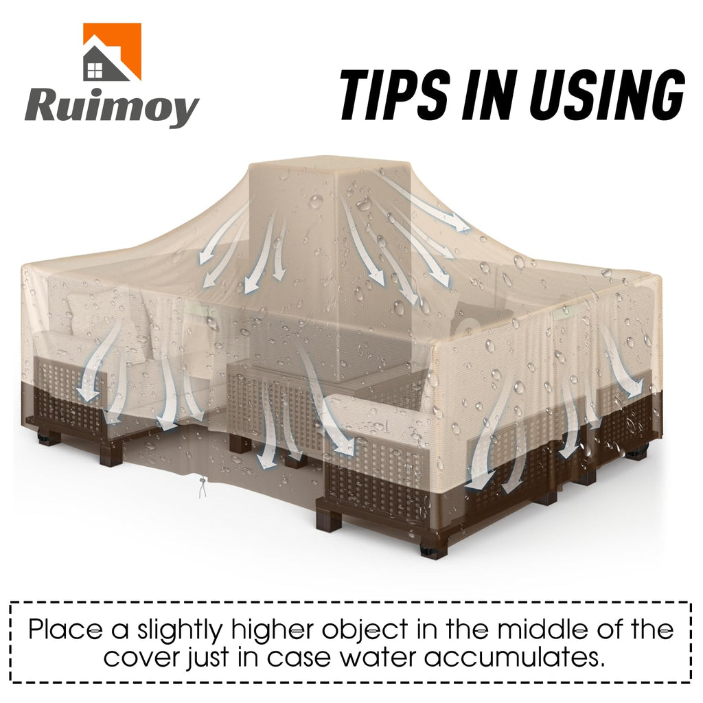 Ruimoy Patio Furniture Covers, Outdoor Furniture Cover Waterproof, General Purpose, Outside Table And Chair Covers, Heavy Duty 600D (124 Inch L X 70.8 Inch W X 29.1 Inch H)-Brown