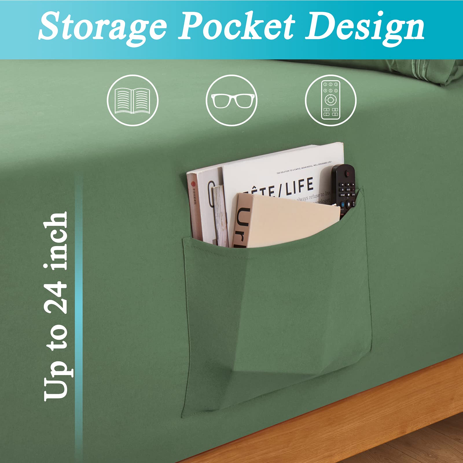 Horbaunal Extra Deep Pocket King Fitted Sheet Only - Fits Up To 24 Inch Mattress - Luxury 1800 Thread Count - Microfiber Forest