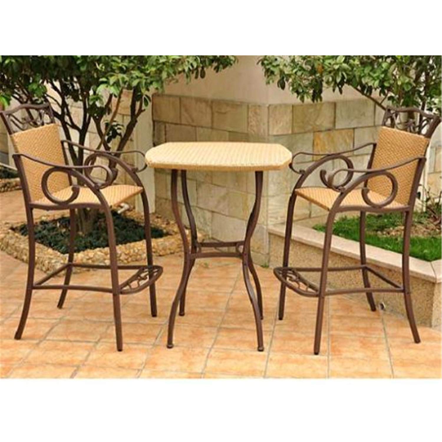 International Caravan Outdoor Wicker Bar Height Bistro Set