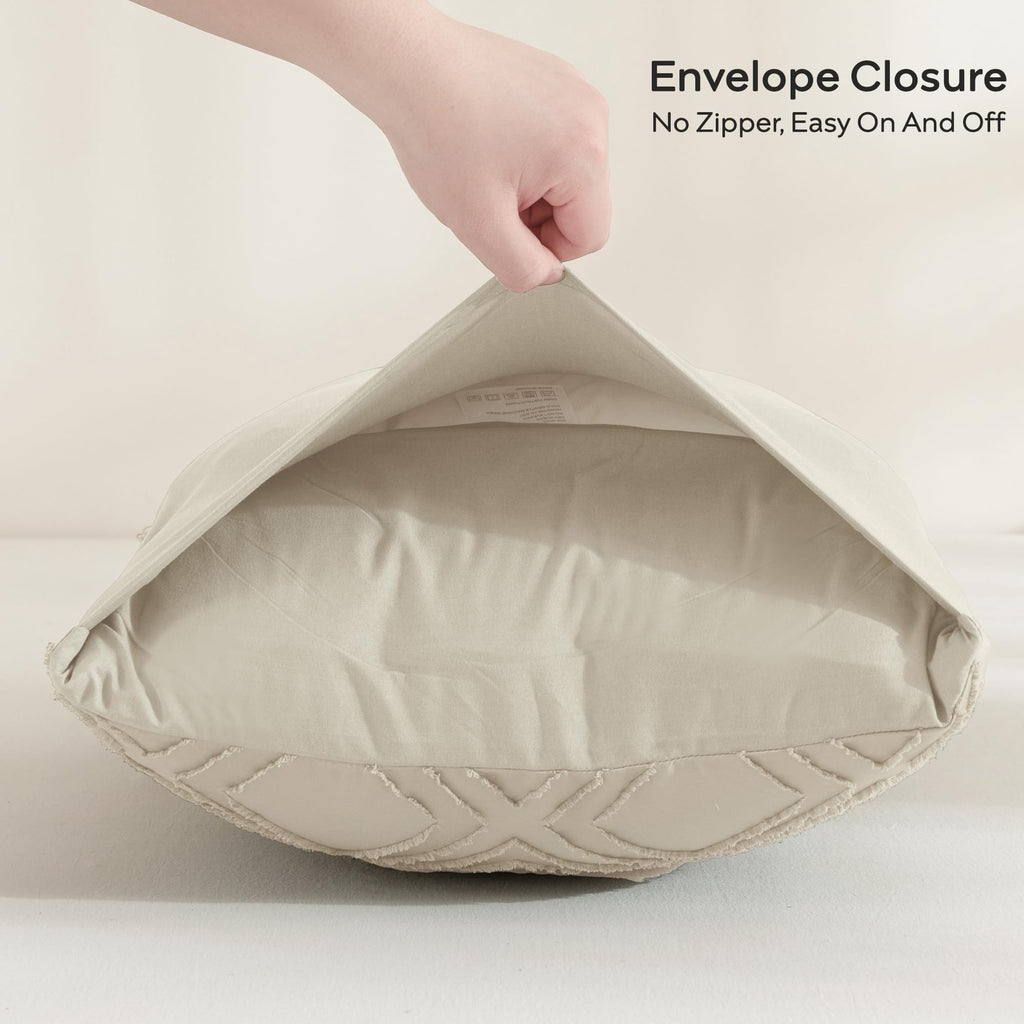 Jellymoni 2 Pack Cream Grey Pillowcases Standard Size, Soft Microfiber Geometric Tufted Pillow Covers With Envelope Closure (Pil