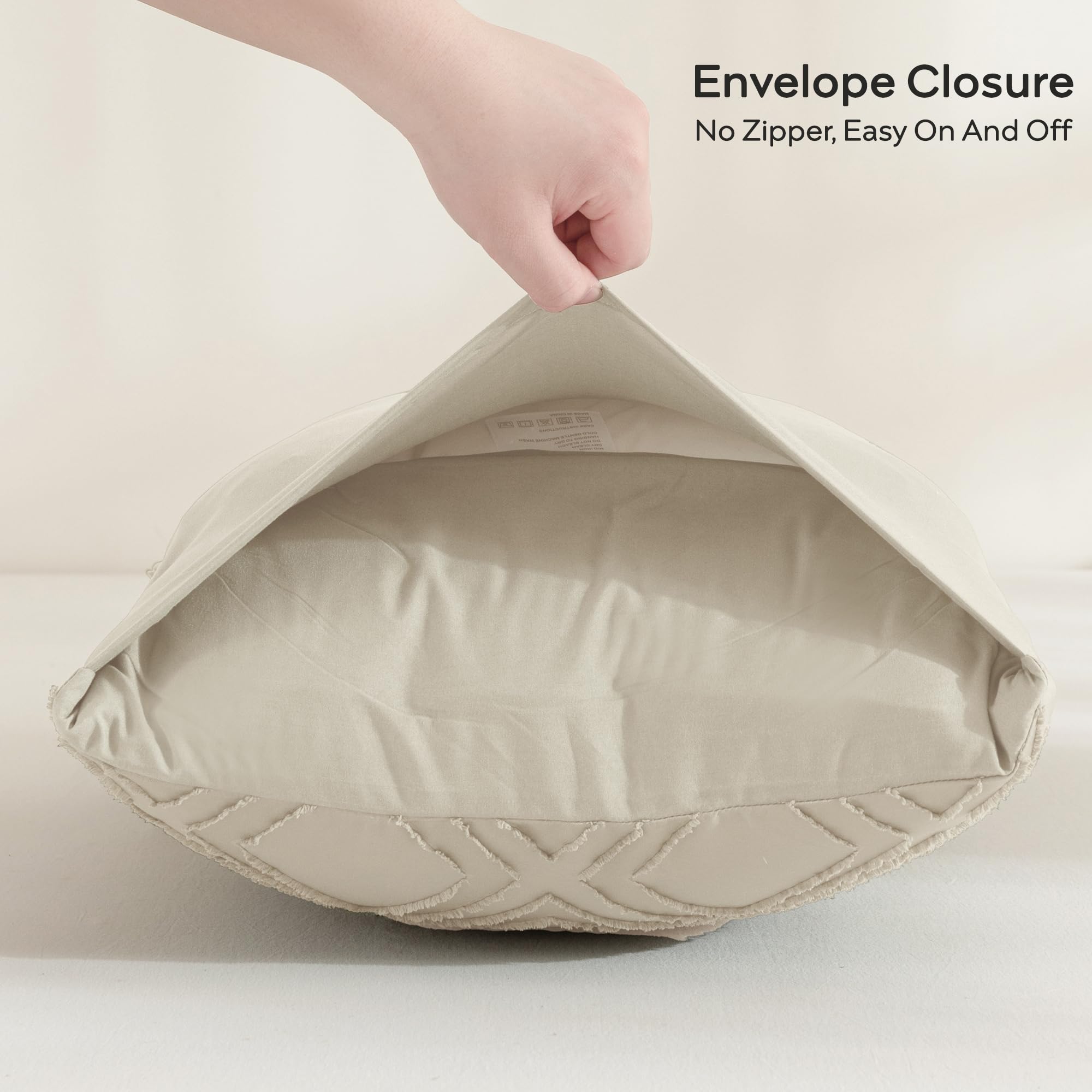 Jellymoni 2 Pack Cream Grey Pillowcases Standard Size, Soft Microfiber Geometric Tufted Pillow Covers With Envelope Closure (Pil