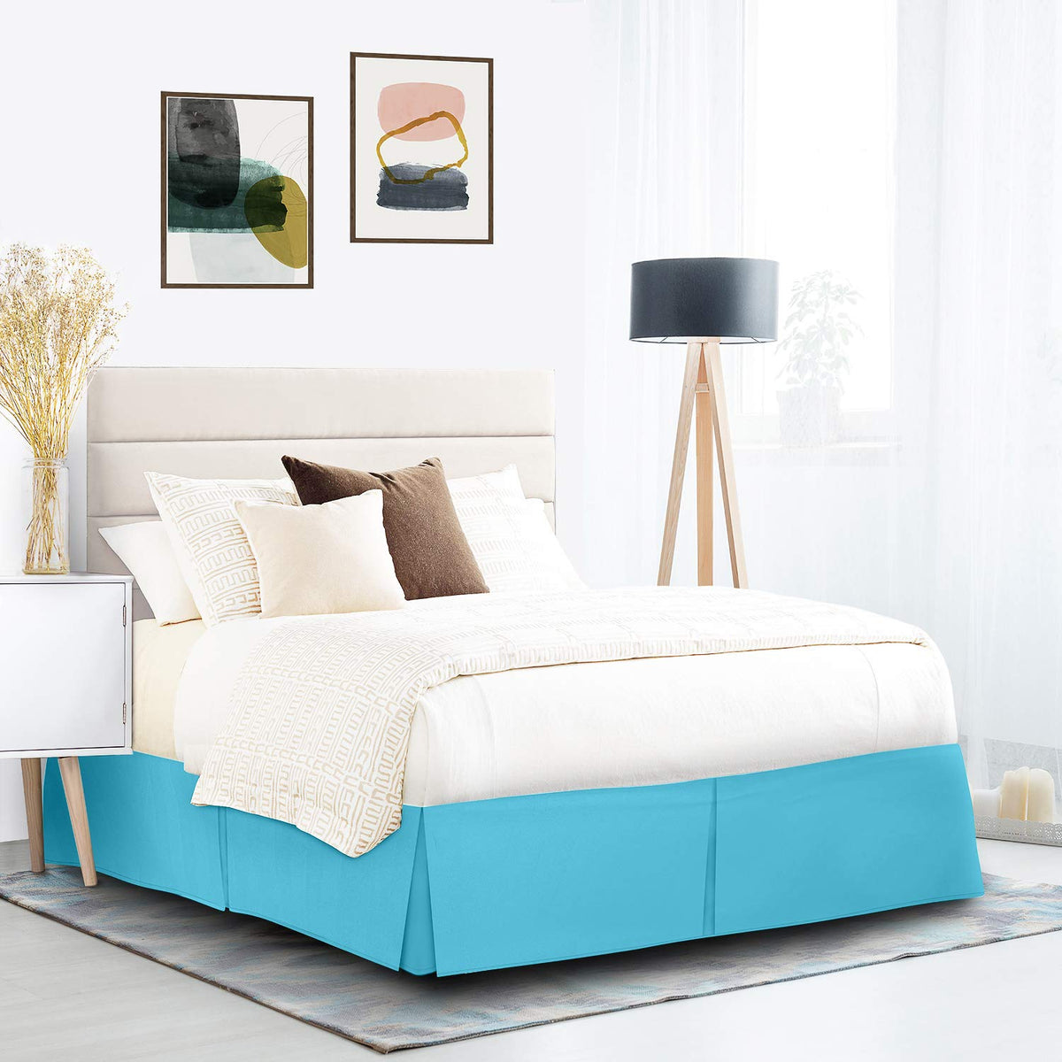 Nestl Beach Blue Full Xl Bed Skirt - Full Xl Size Bed Skirt 14 Inch Drop - Brushed Microfiber Bed Skirts - Hotel Quality Pleated