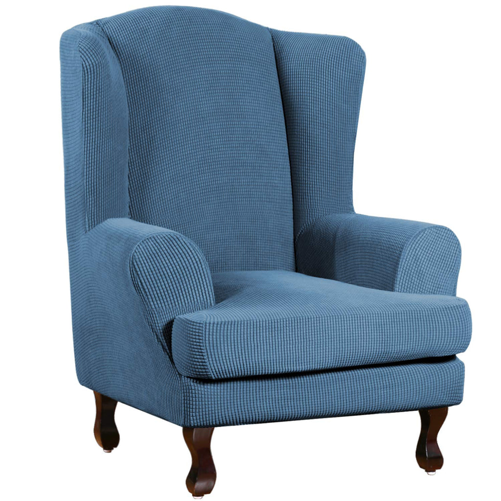 Turquoize Wingback Chair Covers 2 Piece Wing Chair Slipcover Stretch Slipcovers For Wingback Chairs Wing Chair Cover Spandex Jacquard Fabric With Elastic Bottom Non-Slip Furniture Cover, Dusty Blue
