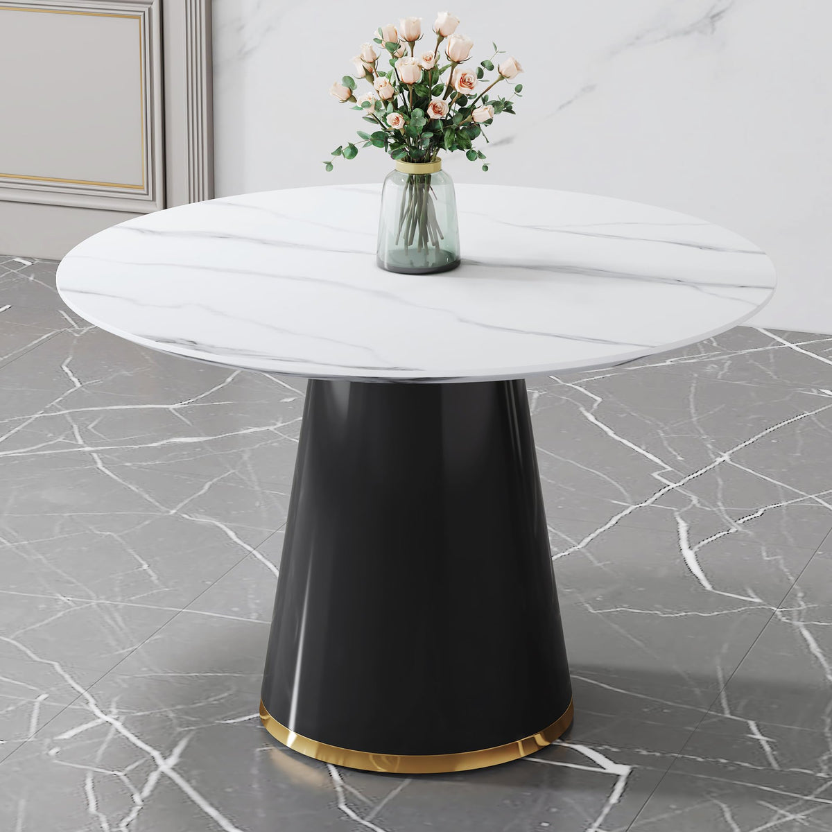 Vohuai Round Dining Table,45'Faux Marble Dining Table For 4-6,Modern Kitchen Table With Stable Base,Space Saving Dinner Table F