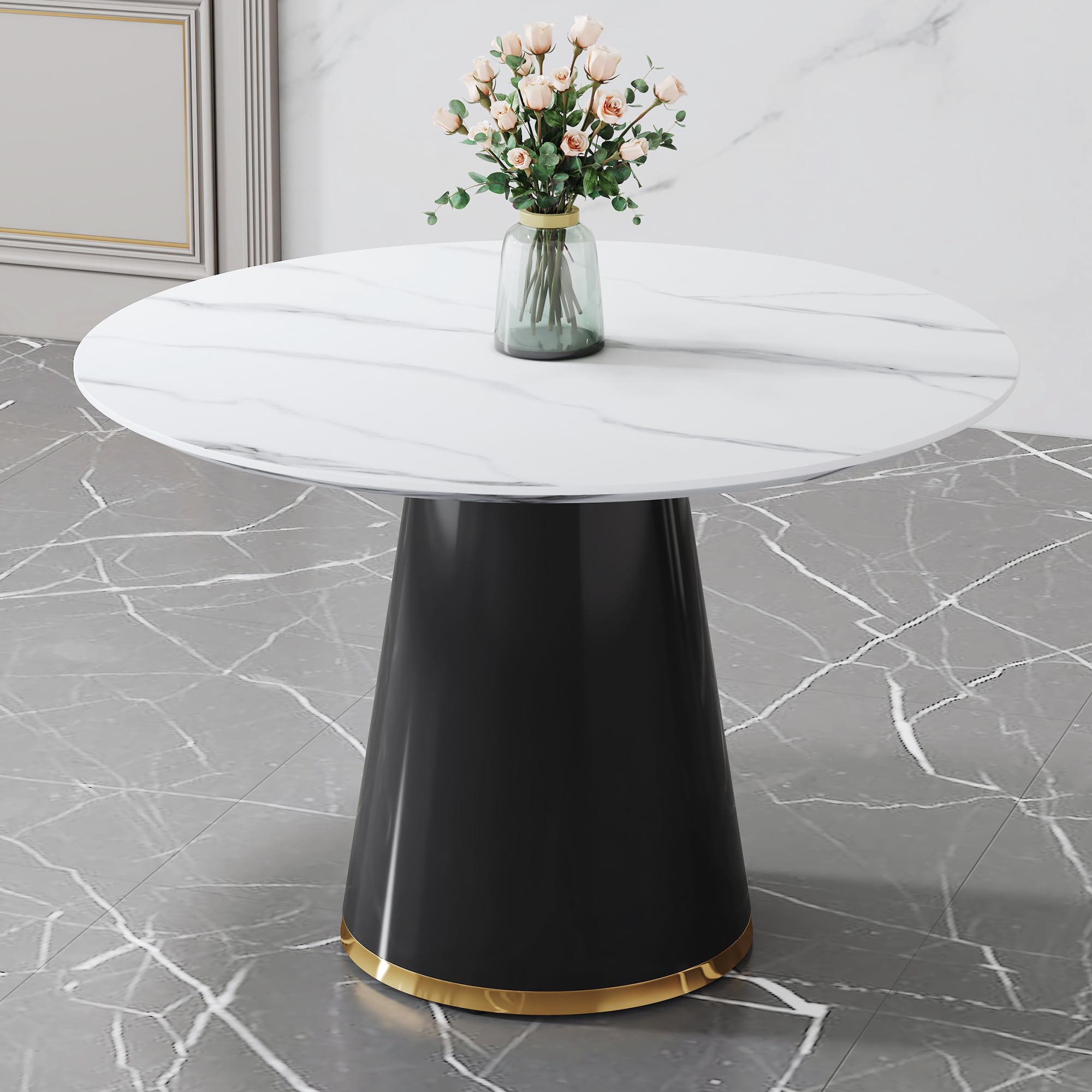 Vohuai Round Dining Table,45'Faux Marble Dining Table For 4-6,Modern Kitchen Table With Stable Base,Space Saving Dinner Table F
