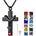 YOUFENG January Birthstones Urn Necklaces for Ashes Cross Cremation Pendant Urns for Human Ashes Memorial Keepsake Locket Jewelr