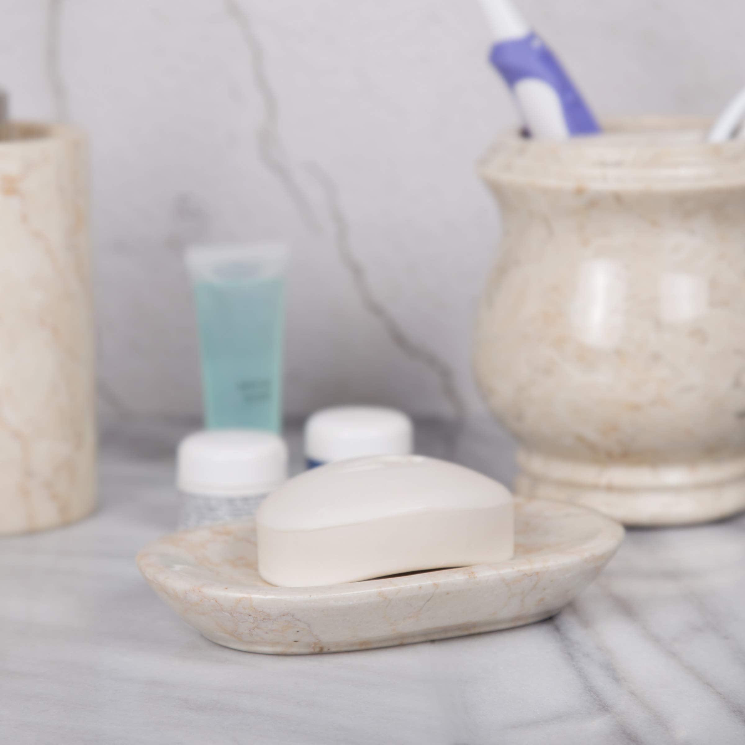 Creative Home Natural Champagne Marble Bar Soap Dish Soap Tray Holder Accessories Tray For Bathroom Vanity Countertop Kitchen Si