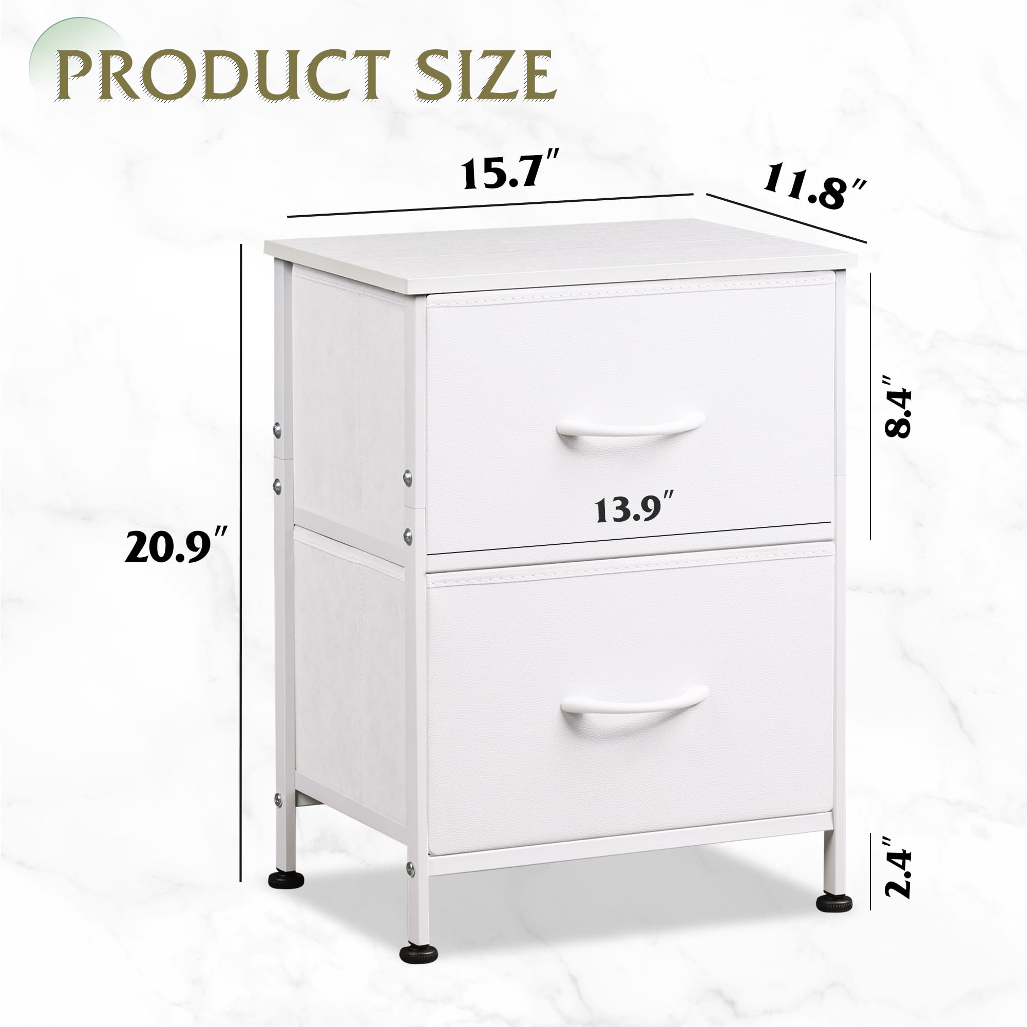 Wlive White Nightstand, 2 Drawer Dresser For Bedroom, Small Night Stand With Fabric Drawers, Bedside Furniture, End Table For Bedroom, Closet, Entryway, College Dorm