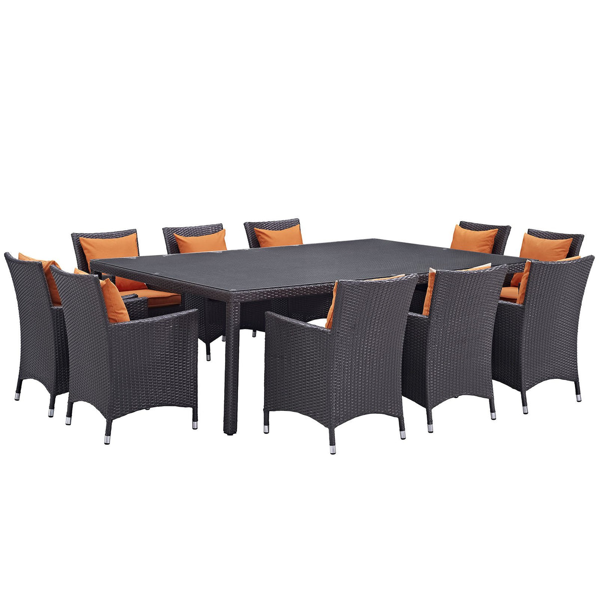 Modway Convene Collection 11-Piece Outdoor Patio Dining Set In Espresso Orange