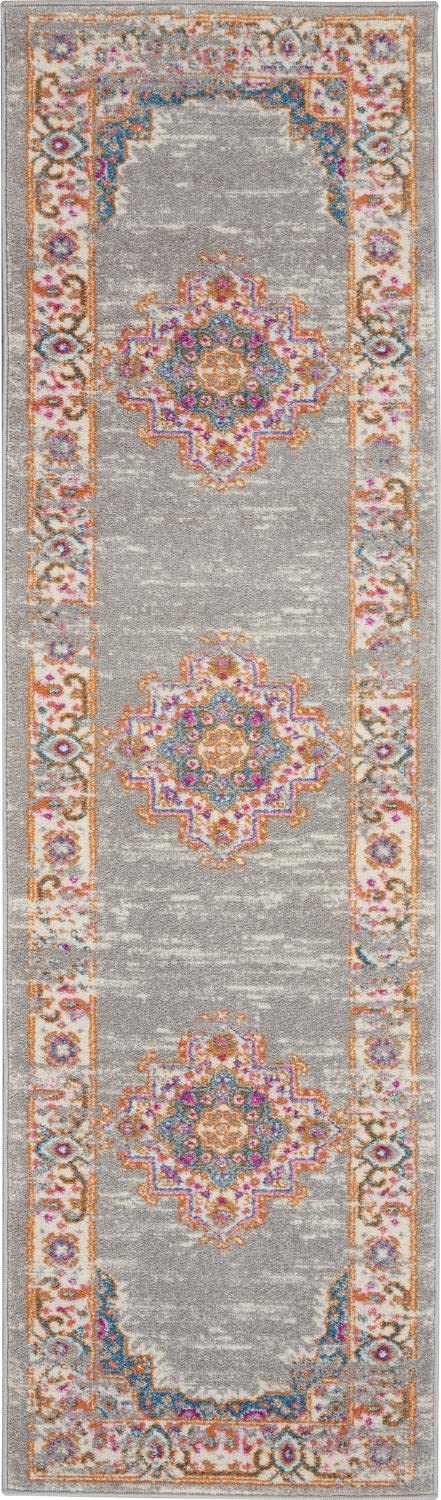 Nourison Passion Grey 2'2' X 7'6' Area Rug, Boho, Traditional, Easy Clean, Non Shedding, Bed Room, Living Room, Hallway, (8' Runner)