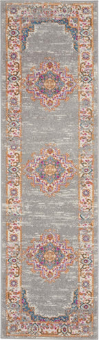 Nourison Passion Grey 2'2' X 7'6' Area Rug, Boho, Traditional, Easy Clean, Non Shedding, Bed Room, Living Room, Hallway, (8' Runner)