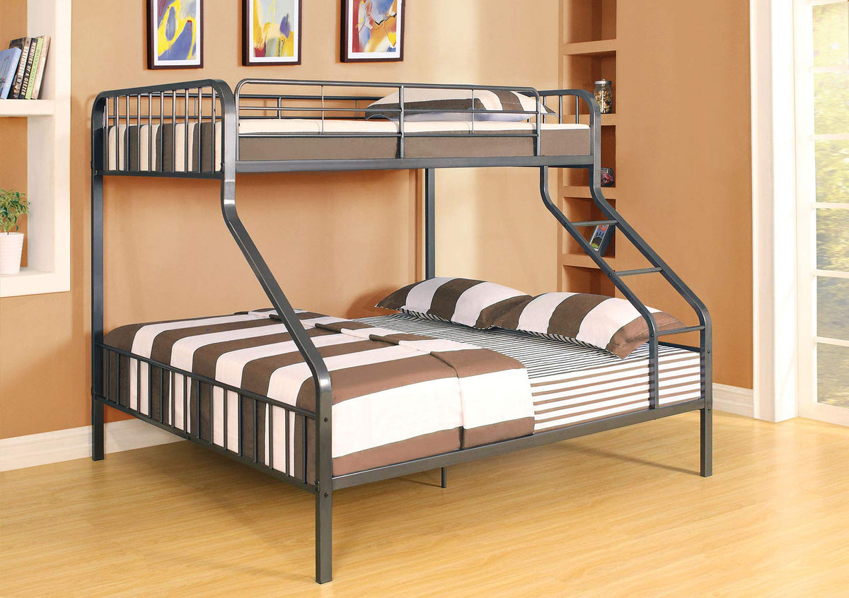 HomeRoots Furniture Twin XL/Queen Bunk Bed, Gunmetal - Metal Tube (Steel) Gunmetal (285316)