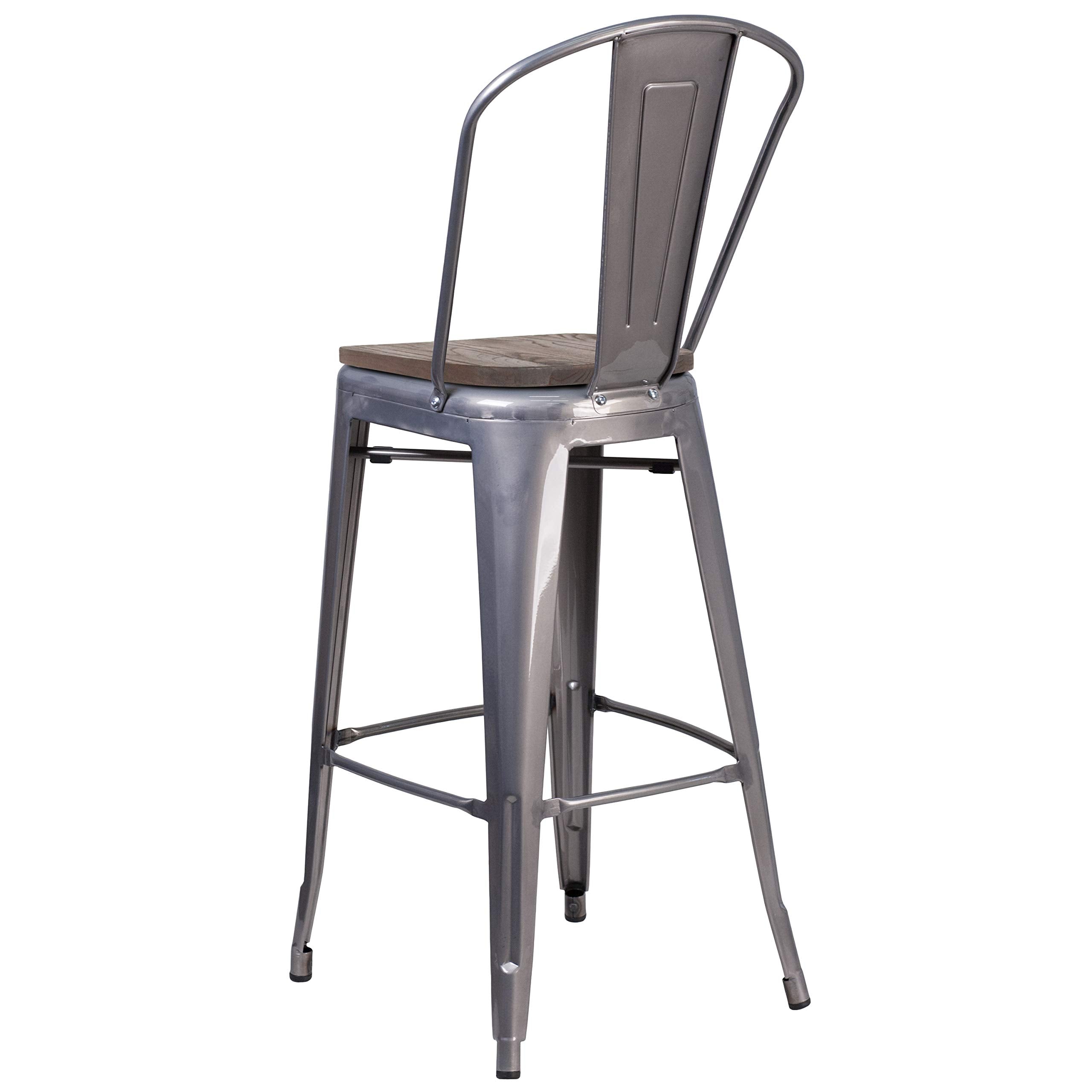 Flash Furniture Lincoln 30&quot; High Clear Coated Barstool With Back And Wood Seat