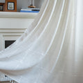 Colorbird White Window Curtains, 2 Panels 63 Inch Farmhouse Window Curtains For Living Room, Embroidery Lattice Linen Darkening