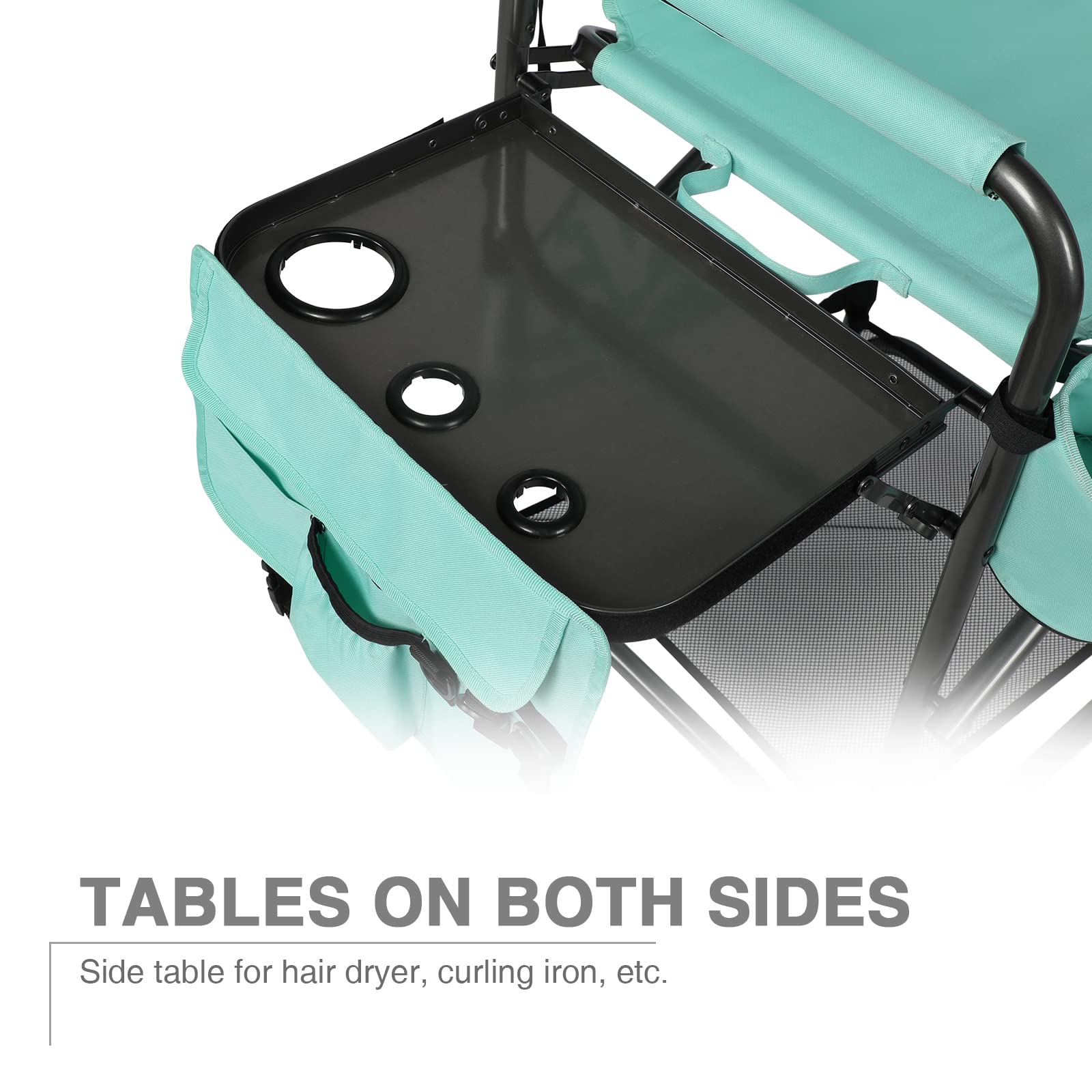 Ever Advanced 31' Tall Portable Makeup Artist Chair For Clients Directors Chair With Two Side Tables, Foldable Folding Chair For Mua, Craft Shows, Hair Stylist, Salons, Movie Sets 350Lbs Green