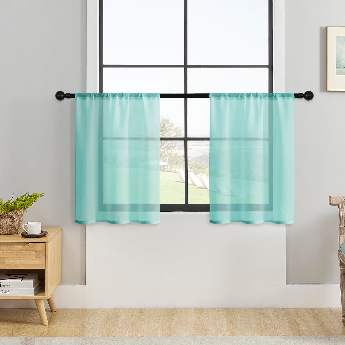 Mrtrees Sheer Tier Curtains Aqua Blue Kitchen Tiers 30 Inch Length Half Window Curtains Transparent Light Filtering Cafe Bathroo