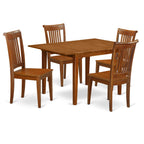 East West Furniture MLPO5-SBR-W Milan 5 Piece Set Includes a Rectangle Dining Room Table with Butterfly Leaf and 4 Kitchen Chairs, 36x54 Inch, Saddle Brown