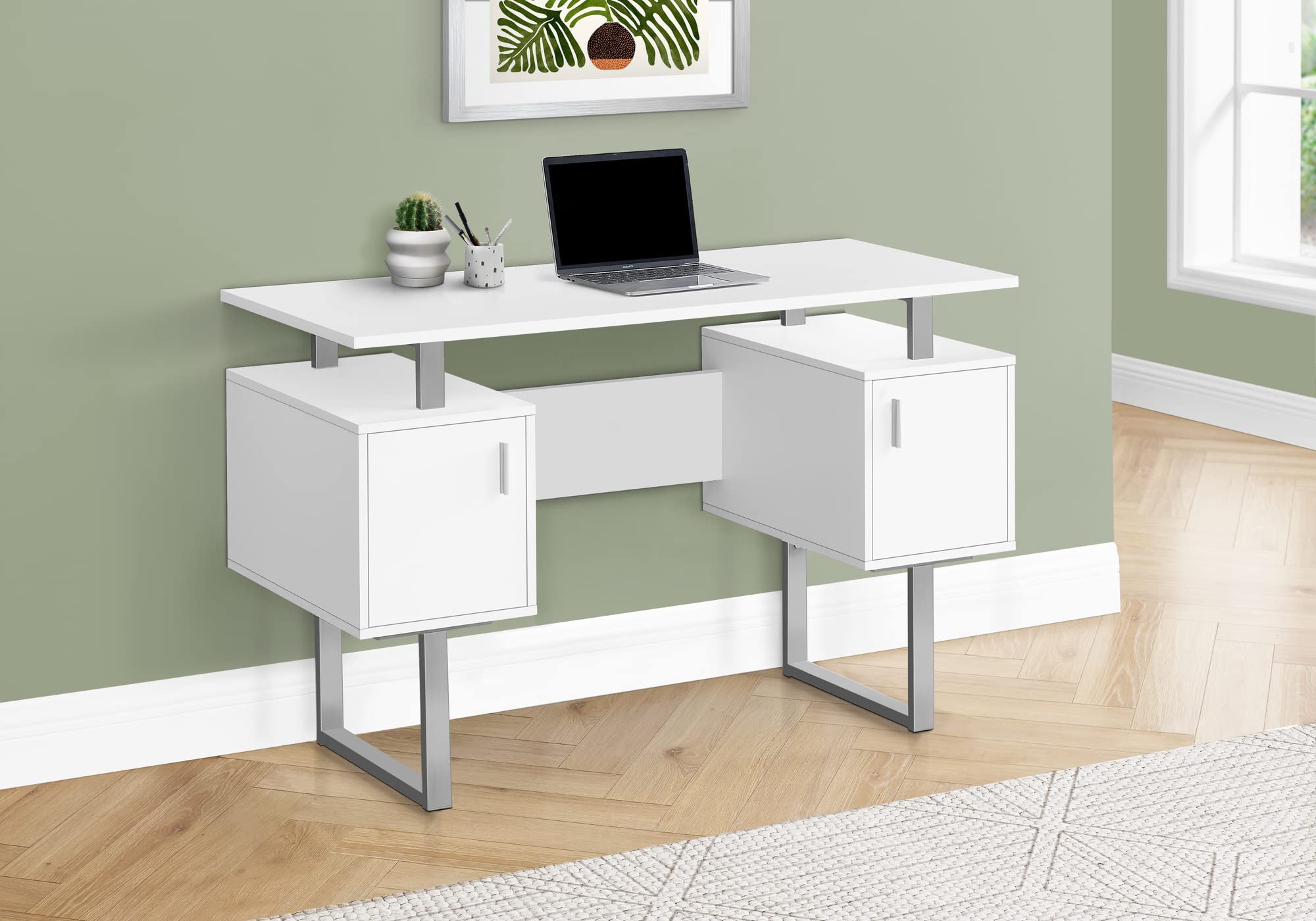 Monarch Specialties 7605 Computer Desk, Home Office, Laptop, Storage, 48&Quot; L, Work, Metal, Laminate, White, Grey, Contemporary, Modern Desk-48 L Silver, 47.75&Quot; L X 20&Quot; W X 30&Quot; H