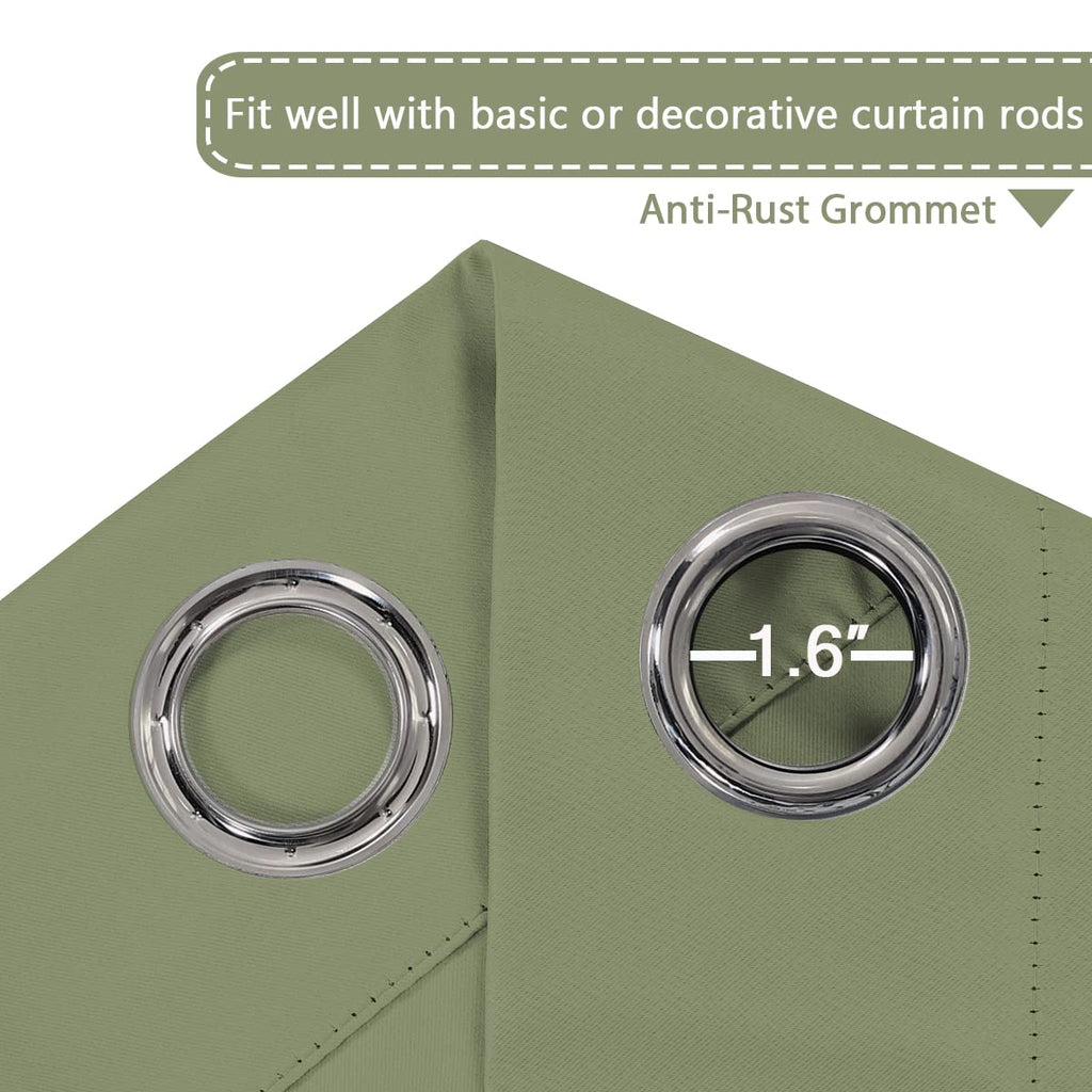 H.Versailtex Premium Blackout Thermal Insulated Room Darkening Curtains For Bedroom/Living Room - Classic Grommet Top (2 Panels, Sage, 52 Inch By 96 Inch)