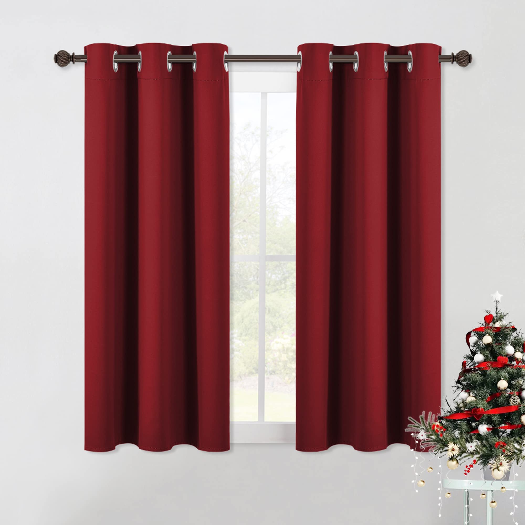 Nicetown Christmas Bedroom Curtains Blackout Draperies, Home Decorations Thermal Insulated Solid Grommet Top Blackout Drapes For