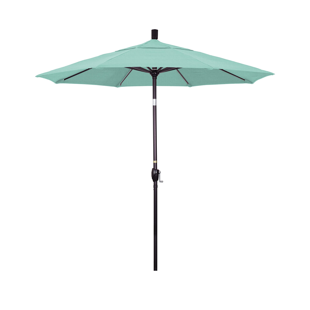 California Umbrella 7.5' Round Aluminum Market Umbrella, Crank Lift, Push Button Tilt, Bronze Pole, Sunbrella Spectrum Mist