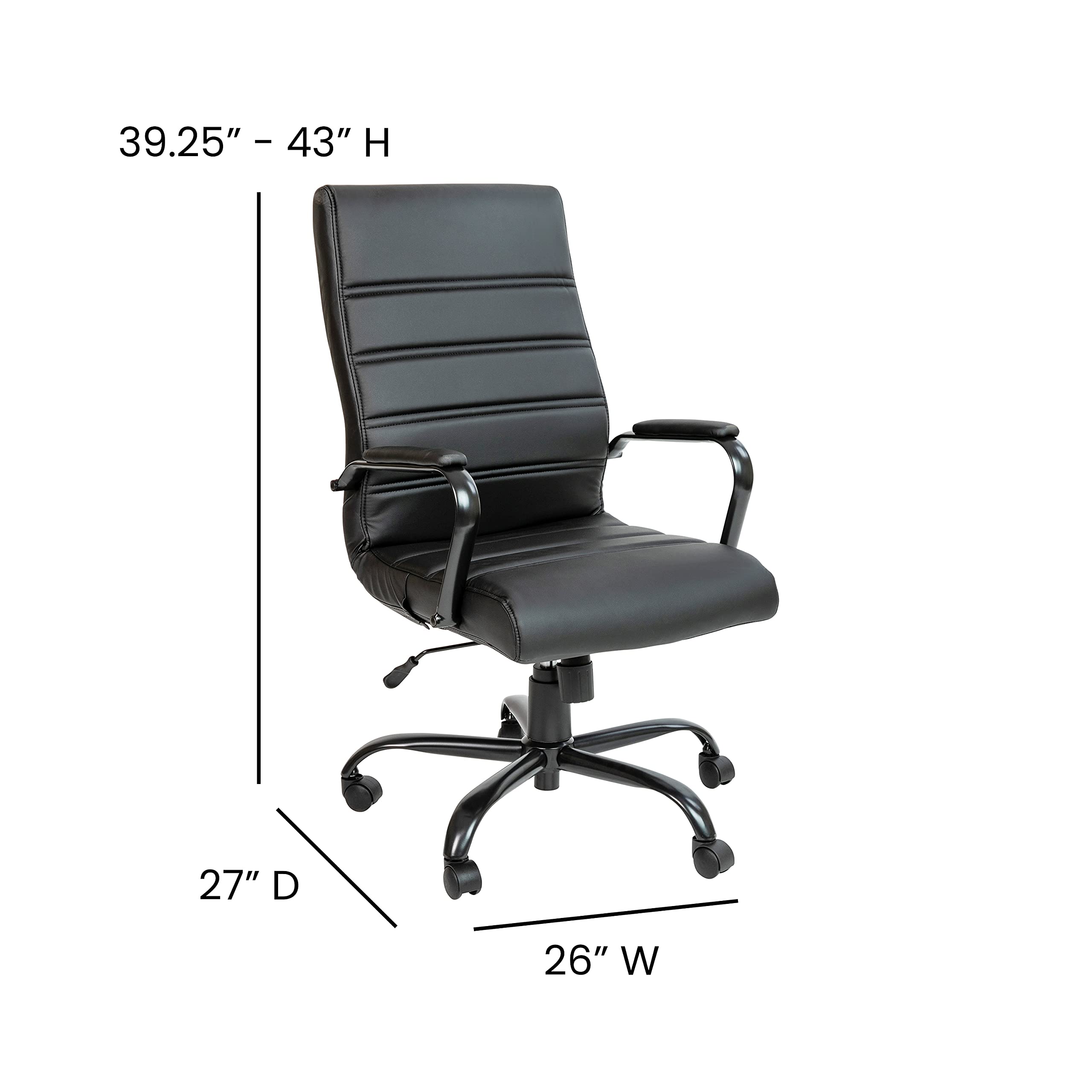Flash Furniture Whitney High-Back Swivel LeatherSoft Desk Chair with Padded Seat and Armrests, Adjustable Height Padded Office Chair, Black