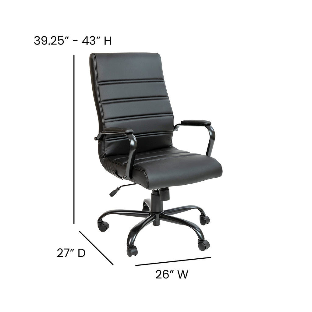 Flash Furniture Whitney High-Back Swivel LeatherSoft Desk Chair with Padded Seat and Armrests, Adjustable Height Padded Office Chair, Black