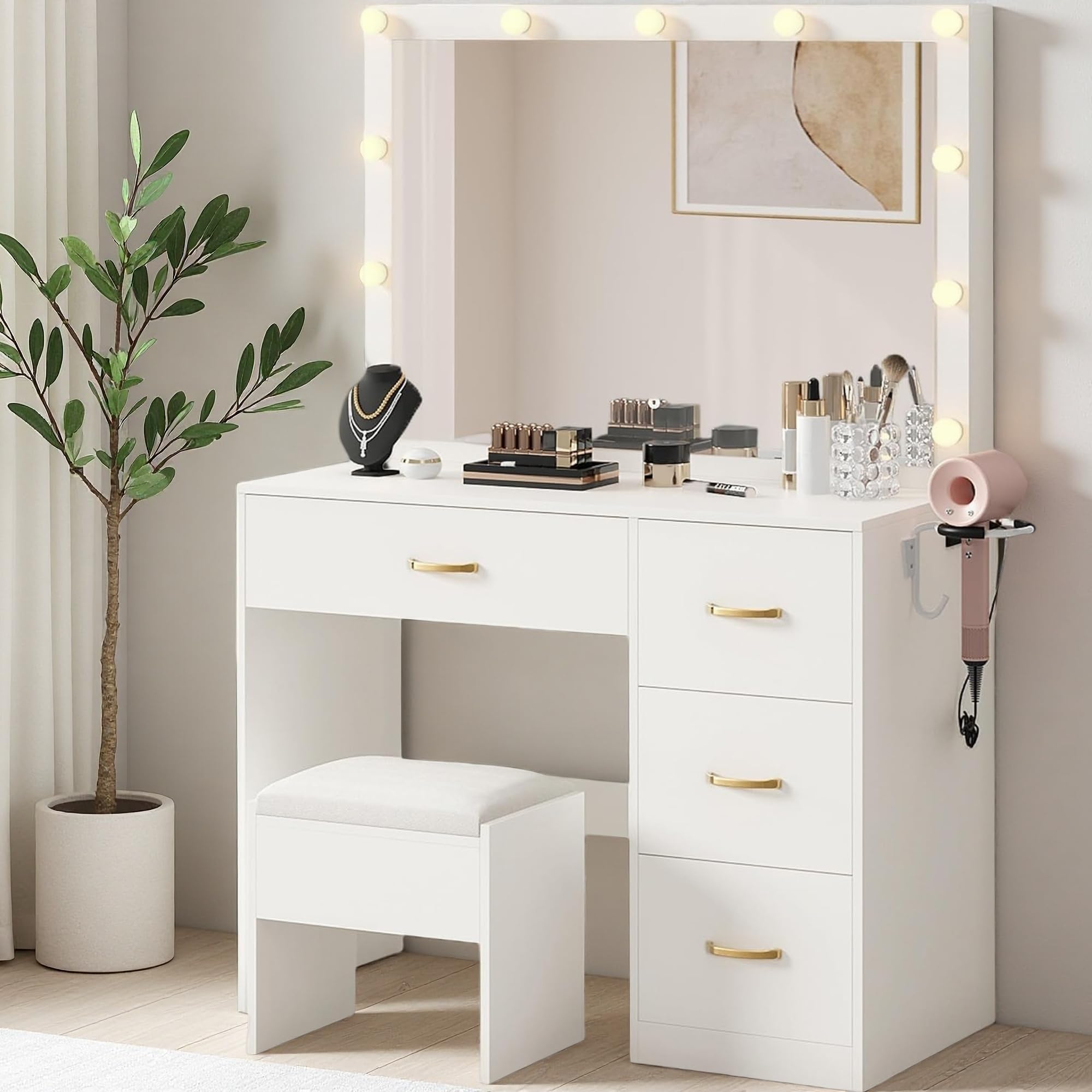 YITAHOME Makeup Vanity Set, Vanity Desk with LED Mirror & Power Hub, Makeup Desk for Dressing Room