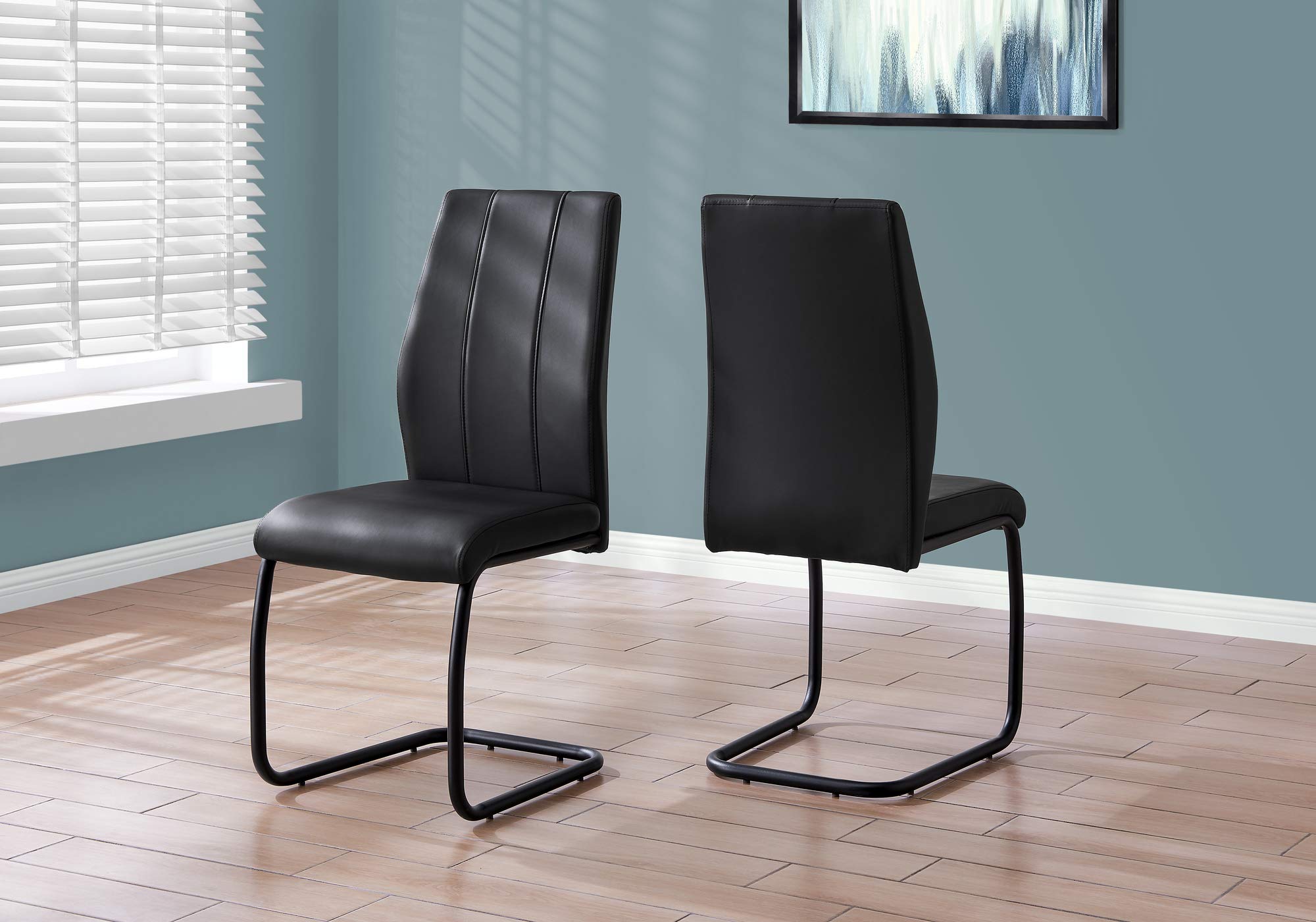 Monarch Specialties Chair-2Pcs / 39&quot; H/Black Leather-Look/Metal Dining Chair