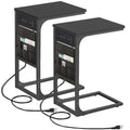 Tutotak C Shaped End Table With Charging Station, Side Table For Sofa, Couch Table With Storage Bag, Set Of 2, Tv Tray Table With 2 Usb Ports And Outlets For Living Room, Bedroom, Black Tb01Bk0242
